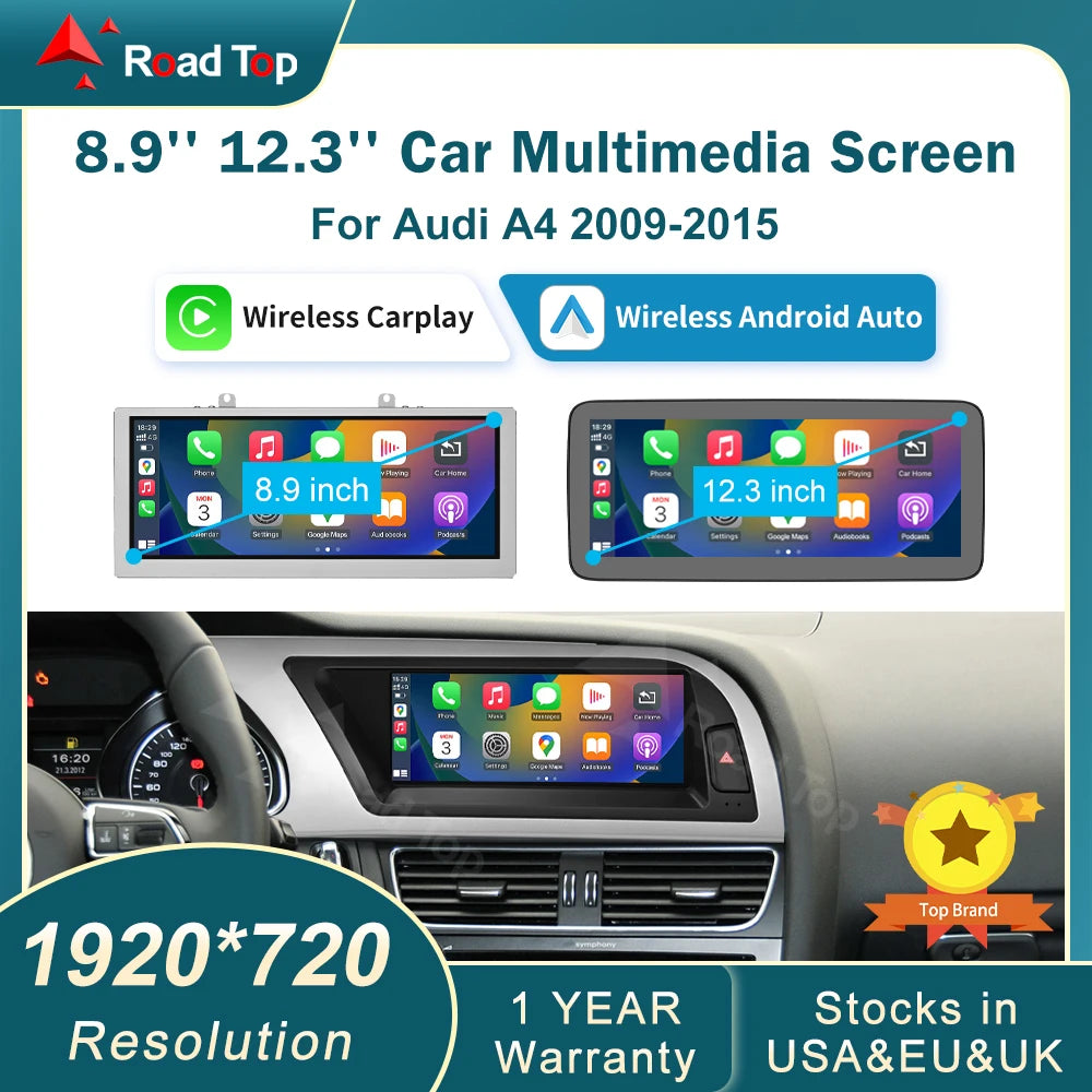 DE RoadTop 12.3 DE Wireless CarPlay Multimedia Linux ultra-thin IPS Screen Android Auto Fo