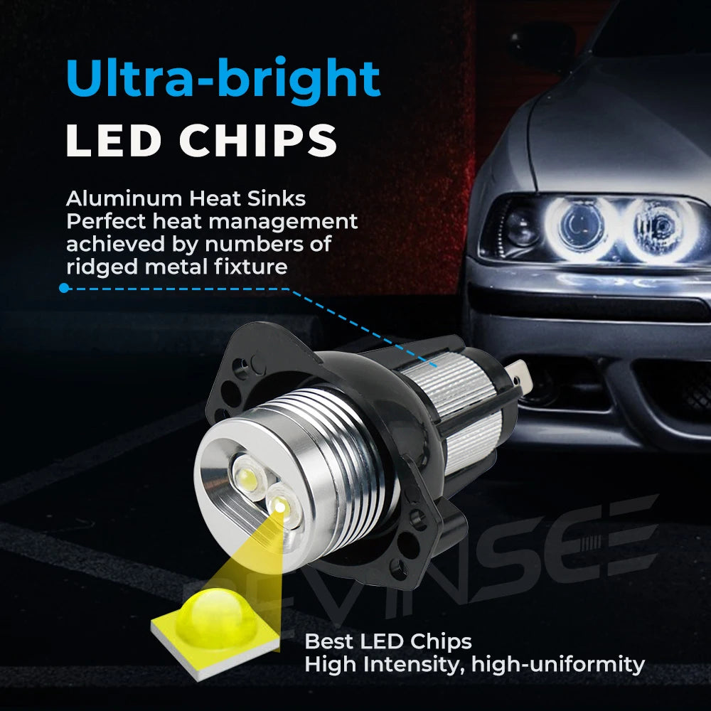 For BMW E90 E91 325i 325xi 328i 328xi 335i 335xi M3, 2pcs 10W LED Angel Eyes Ring Marker B