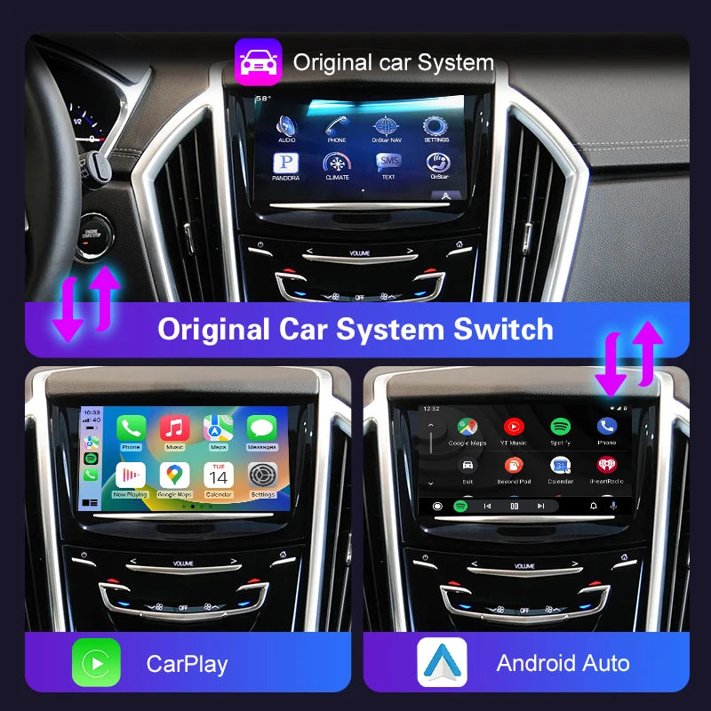 Wireless CarPlay & Android Auto Adapter for Cadillac SRX 2013-2017 CTS ATS XTS XT5 8" HMI