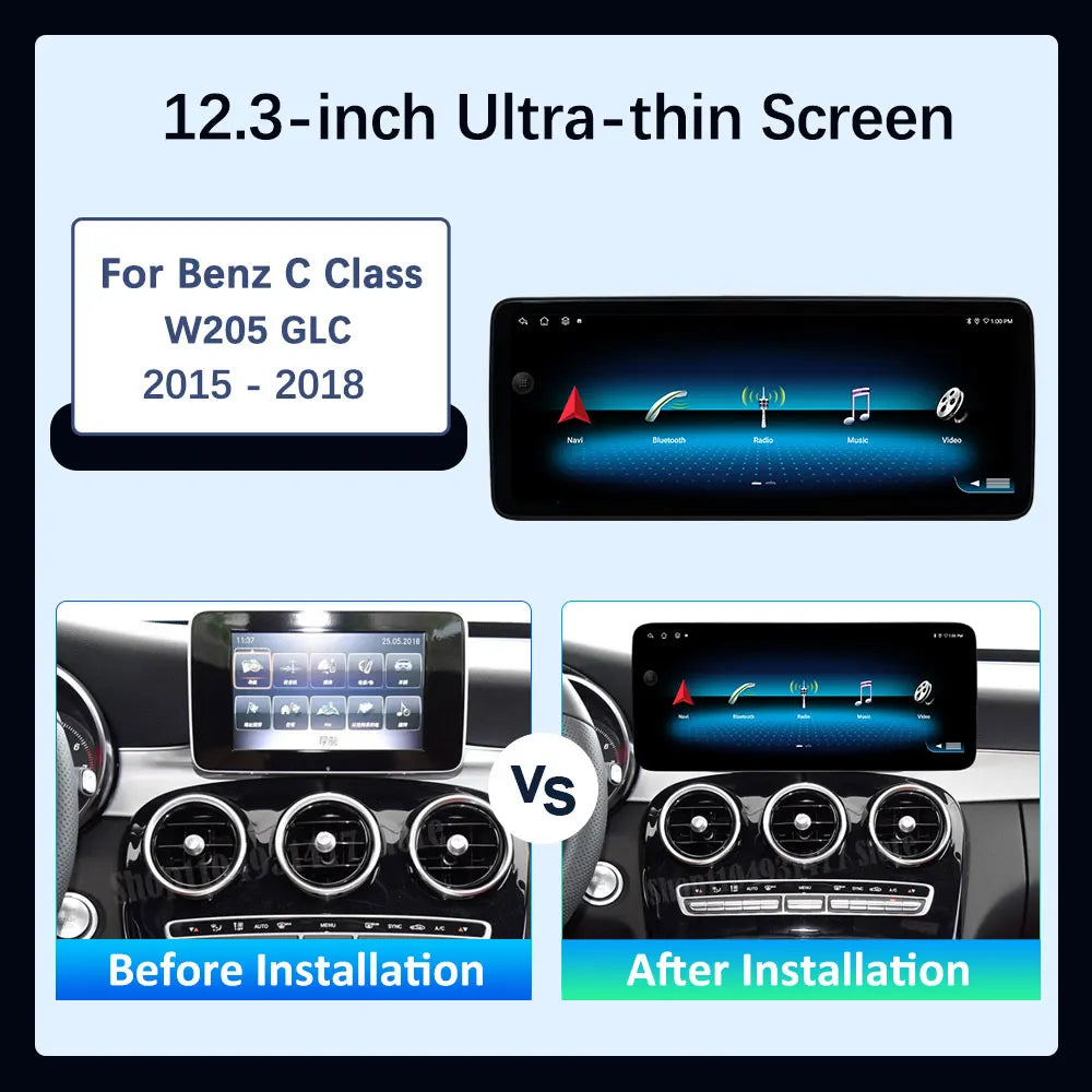 for Benz C Class W205 GLC 2015 - 2018 Wireless Carplay 4G Car Video Multimedia Player QLED