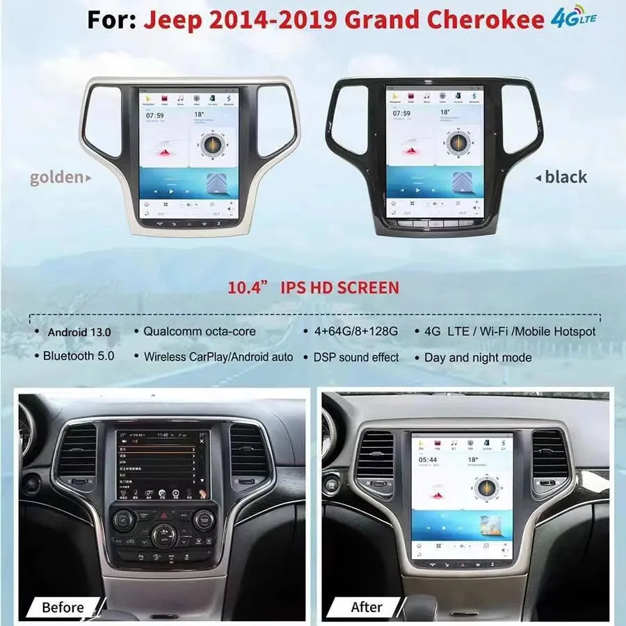 10.4inch/ 13.6 inch For Jeep Grand Cherokee 2014-2019 HD IPS Screen(Black/Golden color) Ca | AUTOKITSHOP