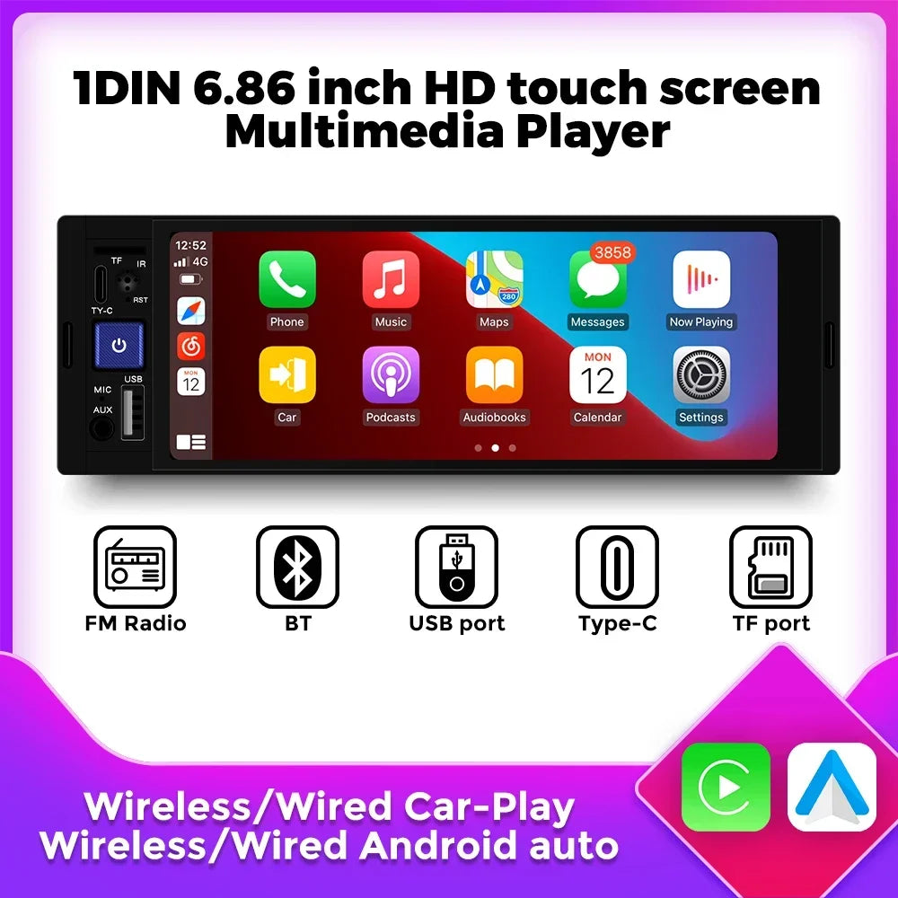 1Din MP5 Video Player for Carplay Android Auto Universal Multimedia Car Intelligent Vehicl | AUTOKITSHOP