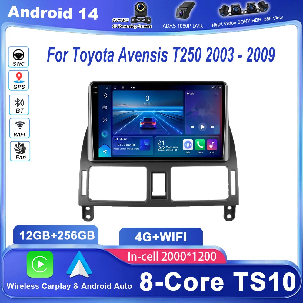 Android 15 For Toyota Avensis T250 2003 -2009 Car Radio Stereo Multimedia video Player 2Di