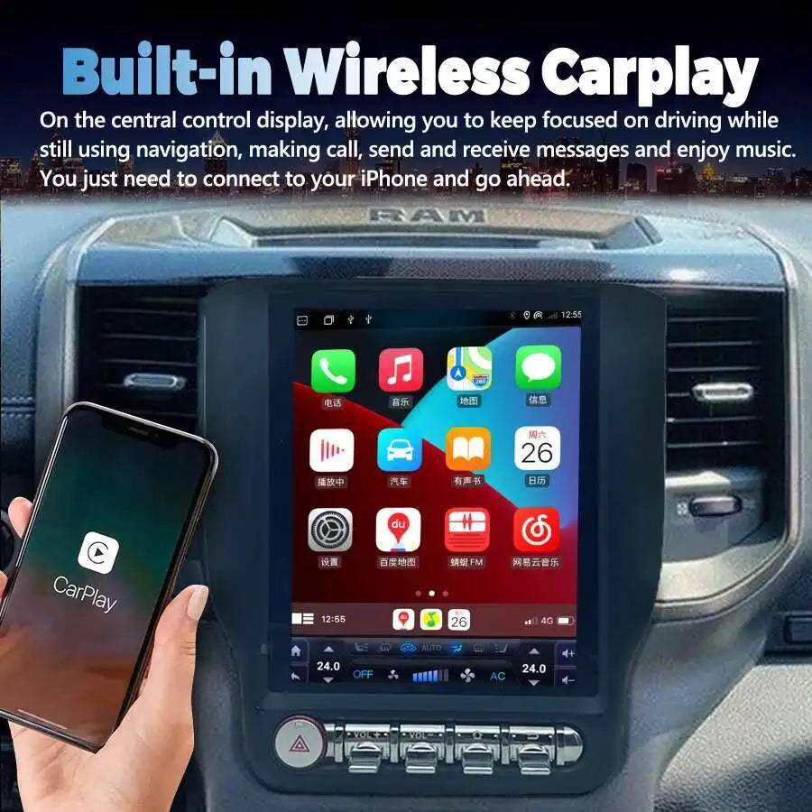Navirider Android 14 Carplay AHD Screen For Dodge Ram 2019-2021 GPS 256GB AHD Video Player