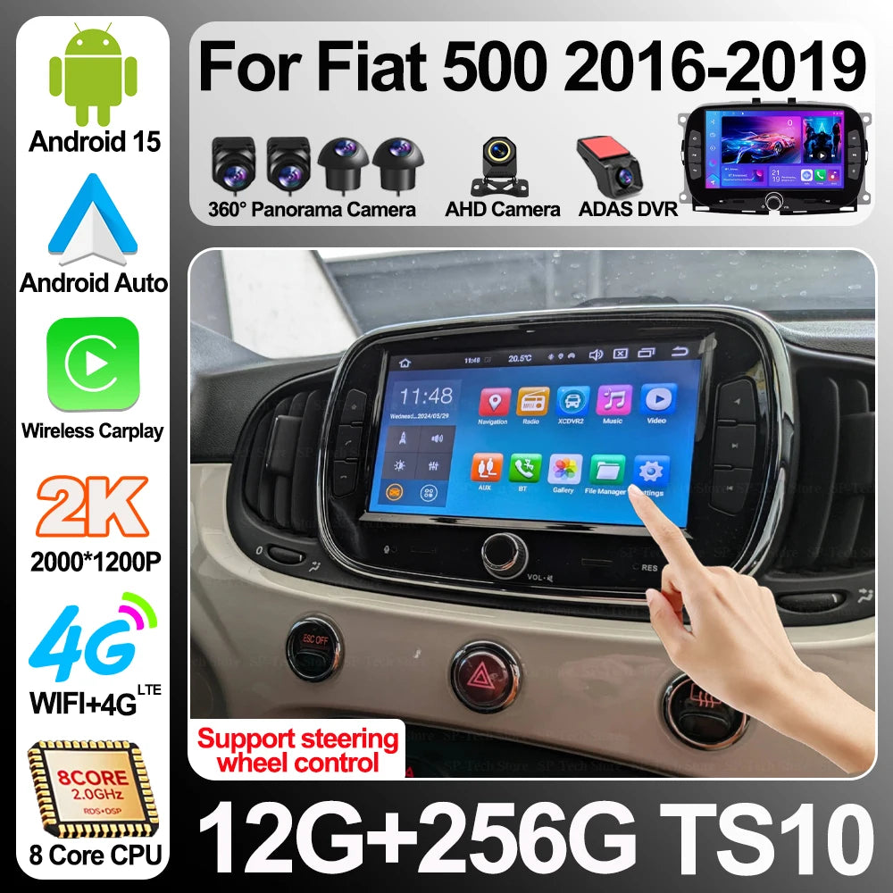 Android 16 For Fiat 500 2016-2019 Carplay Android Auto 5g Car Radio Multimedia Video Playe | AUTOKITSHOP