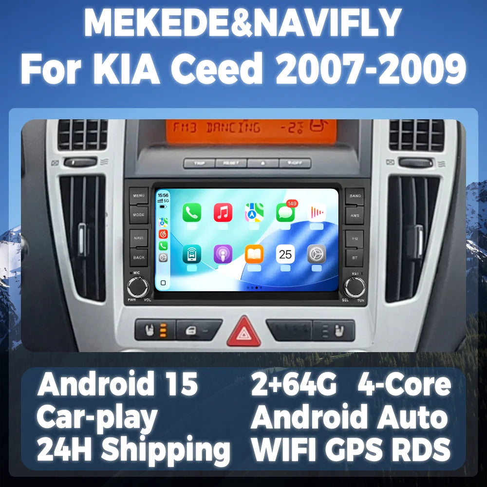 7inch Wireless CarPlay Android Auto Multimedia Display Screen For KIA Ceed 2007-2009 Andro