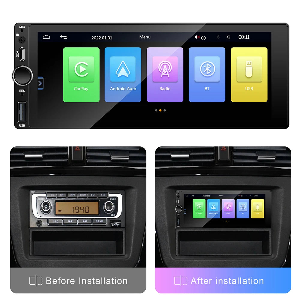 1DIN 6.86inch Universal MP5 Car Radio Support Wireless Carplay Android AUTO AUX USB  BT Touch Screen Multimedia Video Player