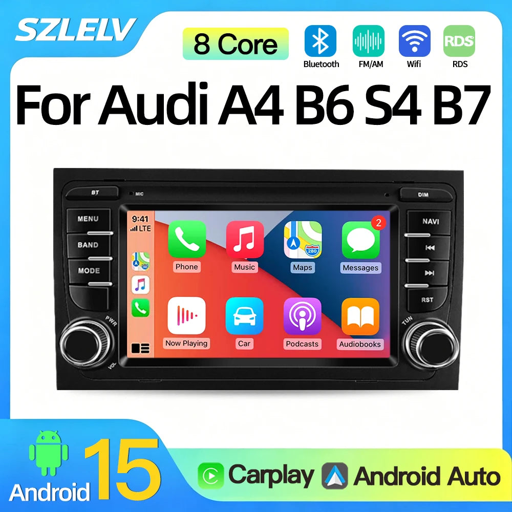 SZLELV For Audi A4 B7 B6 S4 RS4 SEAT Exeo Android 15 Car Multimedia Radio Player Wireles C