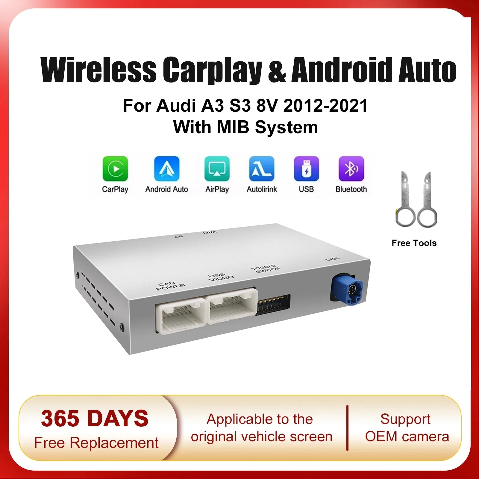 AUTOABC Wireless CarPlay for Audi A3 S3 8V 2012-2021 Android Auto with Mirror Link AirPlay | AUTOKITSHOP