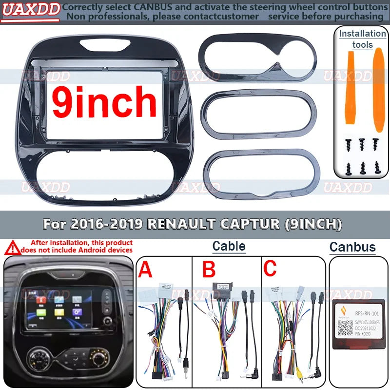 Android Frame Kit Panel Center Fascia Cable Video For 2016-2019 RENAULT CAPTUR 9INCH Bord