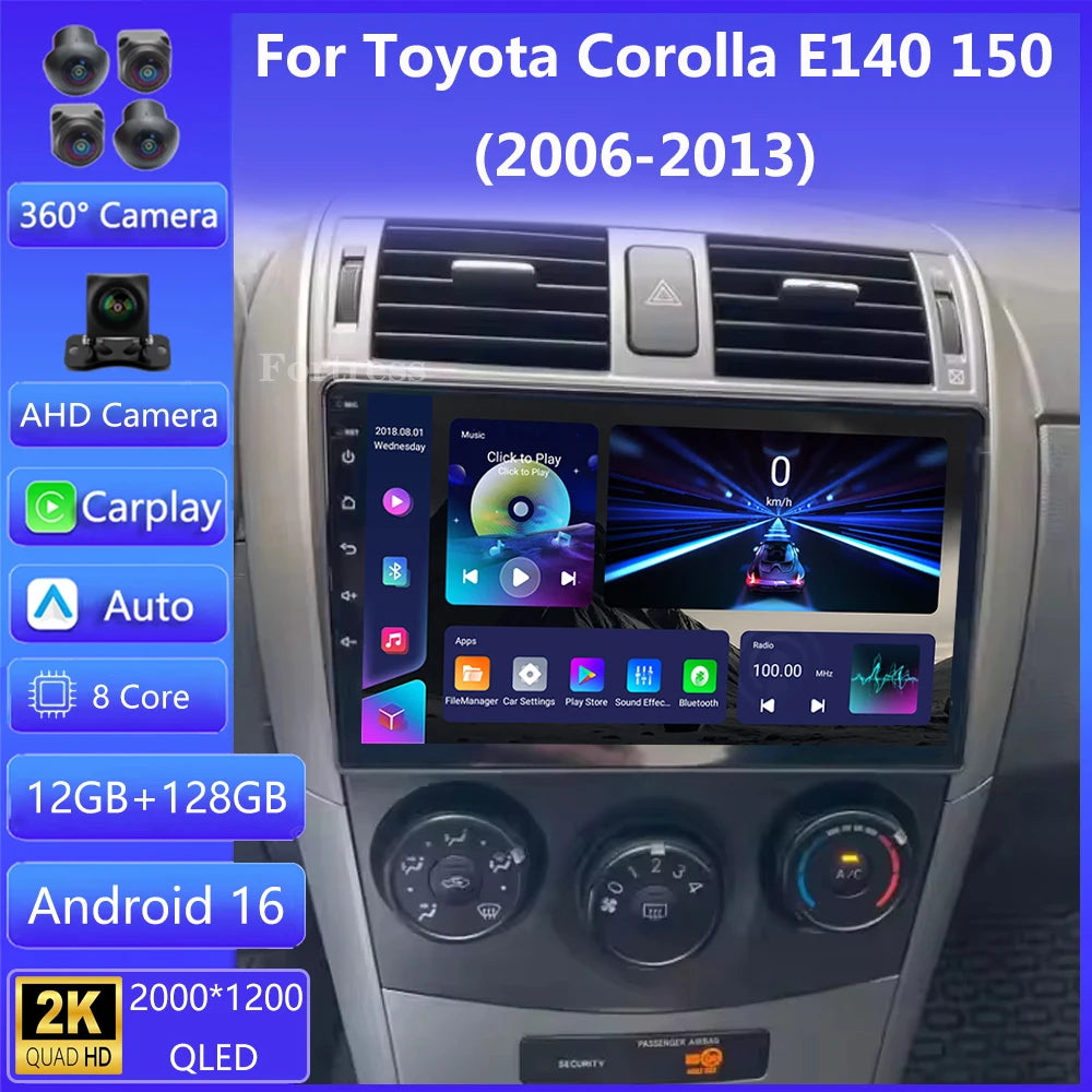 Android 16 Carplay Car Radio For Toyota Corolla E140 150 2006 2007 2008 - 2013 Multimedia