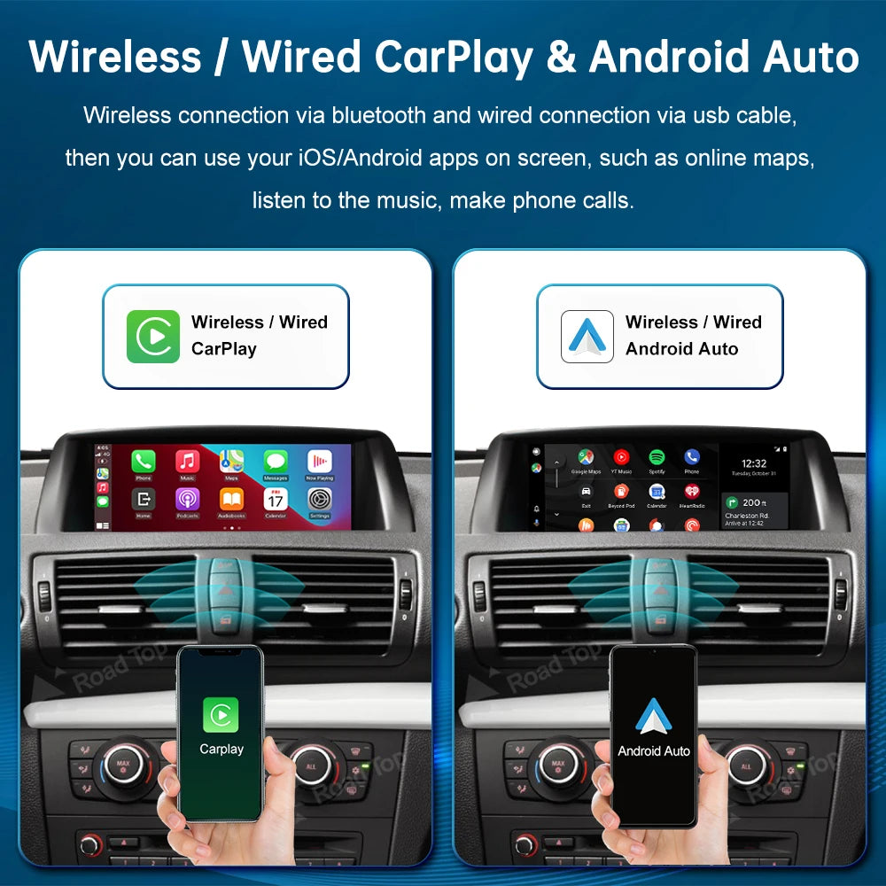 Road Top Wireless CarPlay Android Auto for BMW Series 1 E81 E82 E87 E88 CIC 2008-2012 with | AUTOKITSHOP