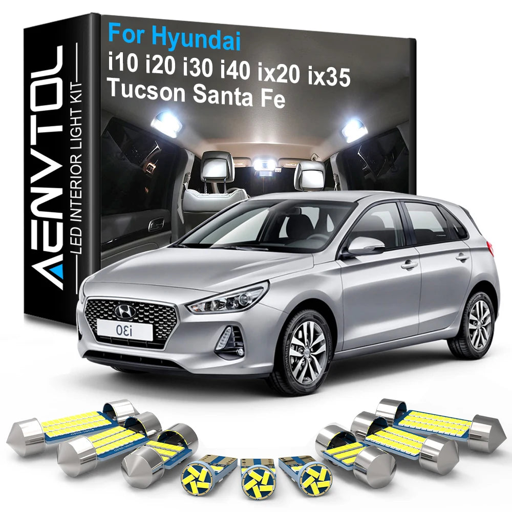 LED Interior Light Kit for Hyundai i10 i20 i30 i40 ix20 ix35 Tucson Santa Fe Vehicle Indoor Dome Map Lamp Kit - Canbu...