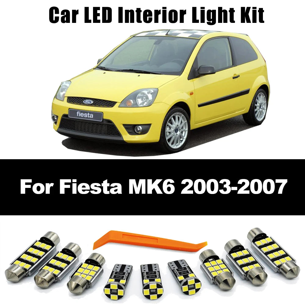 13Pcs Canbus For Ford Fiesta MK6 2003 2004 2005 2006 2007 LED Interior Dome Map Light Trunk License Plate Lamp Kit Car LED Bulb