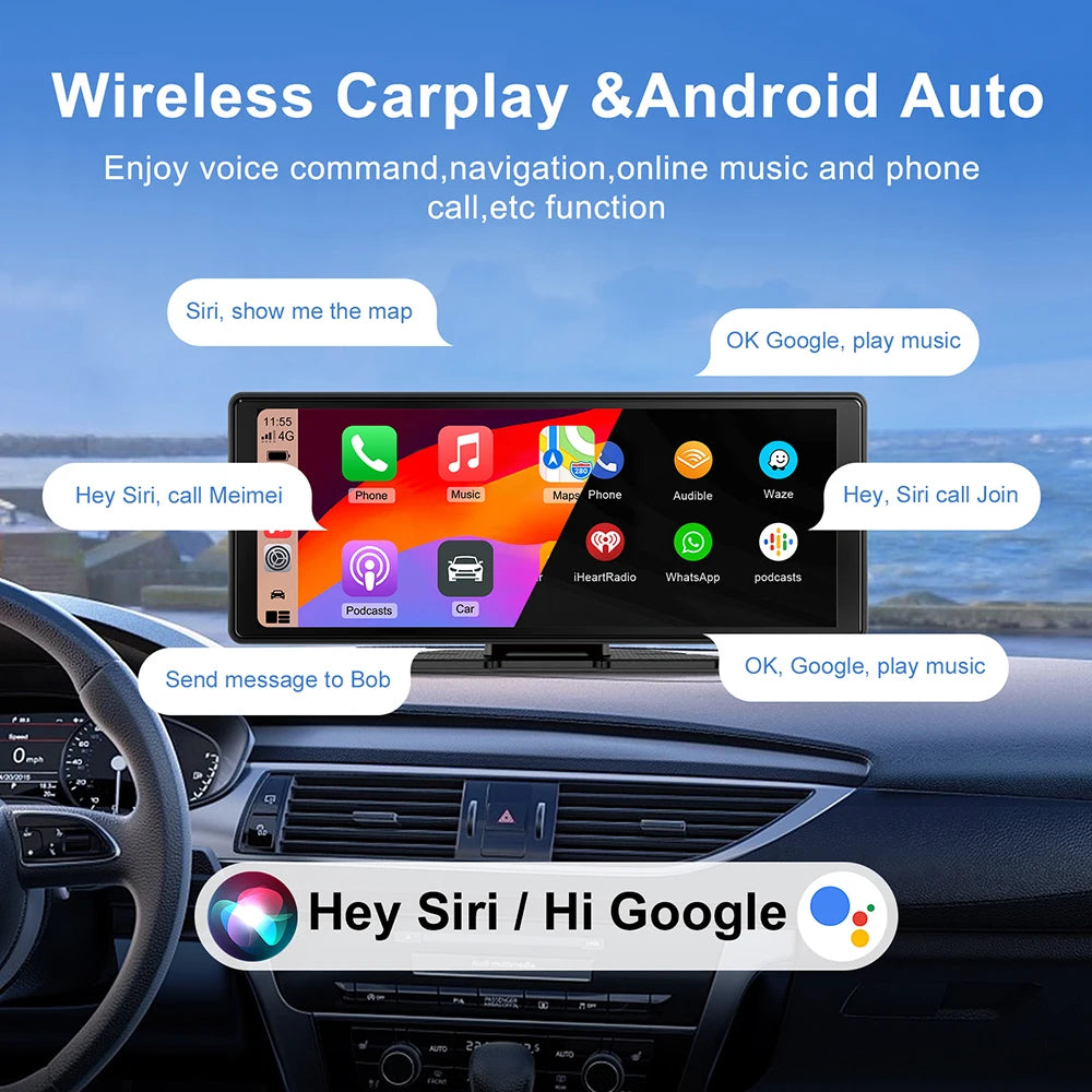 10.26 inch Car DVR 4K Dash Cam Dual Lens Wireless Carplay & Android Auto Video Recorder Mo | AUTOKITSHOP