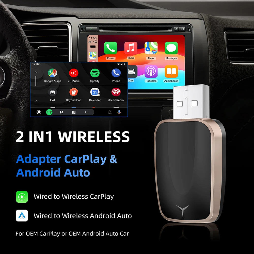 2in1 Wireless CarPlay Dongle Wireless Android Auto Adapter AI Smart Box Car Intelligent Sy | AUTOKITSHOP