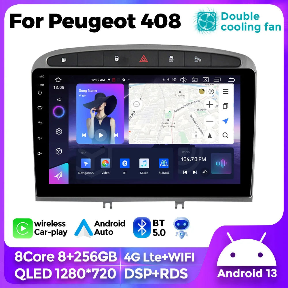 Android 13 Car Radio for Peugeot 408 for Peugeot 308 308SW GPS Multimedia Video Player 2di | AUTOKITSHOP