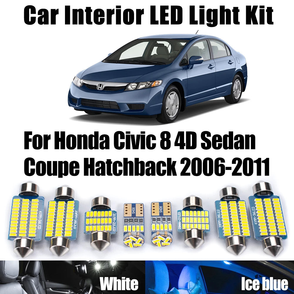 8-Piece LED Interior Light Kit for Honda Civic 2006-2011 - Canbus Error-Free Interior Bulbs