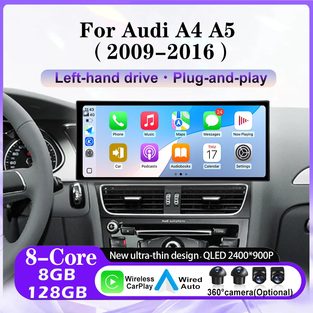 LHD For Audi A4 A5 2009-2016 Android 16 Car Video Multimedia Radio Player Bluetooth GPS Wi
