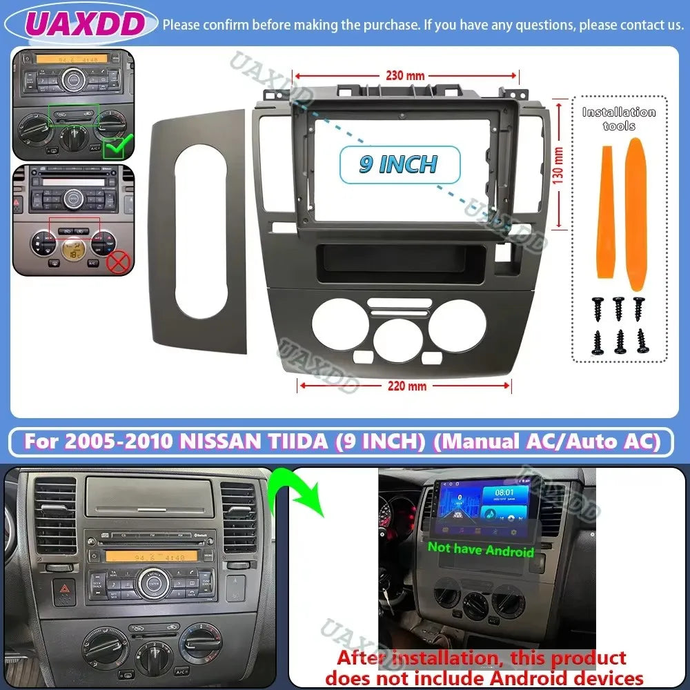 For 2005-2011 NISSAN TIIDA 9INCH 2 Din Car stereo MP5 Android frame panel fascia cable har