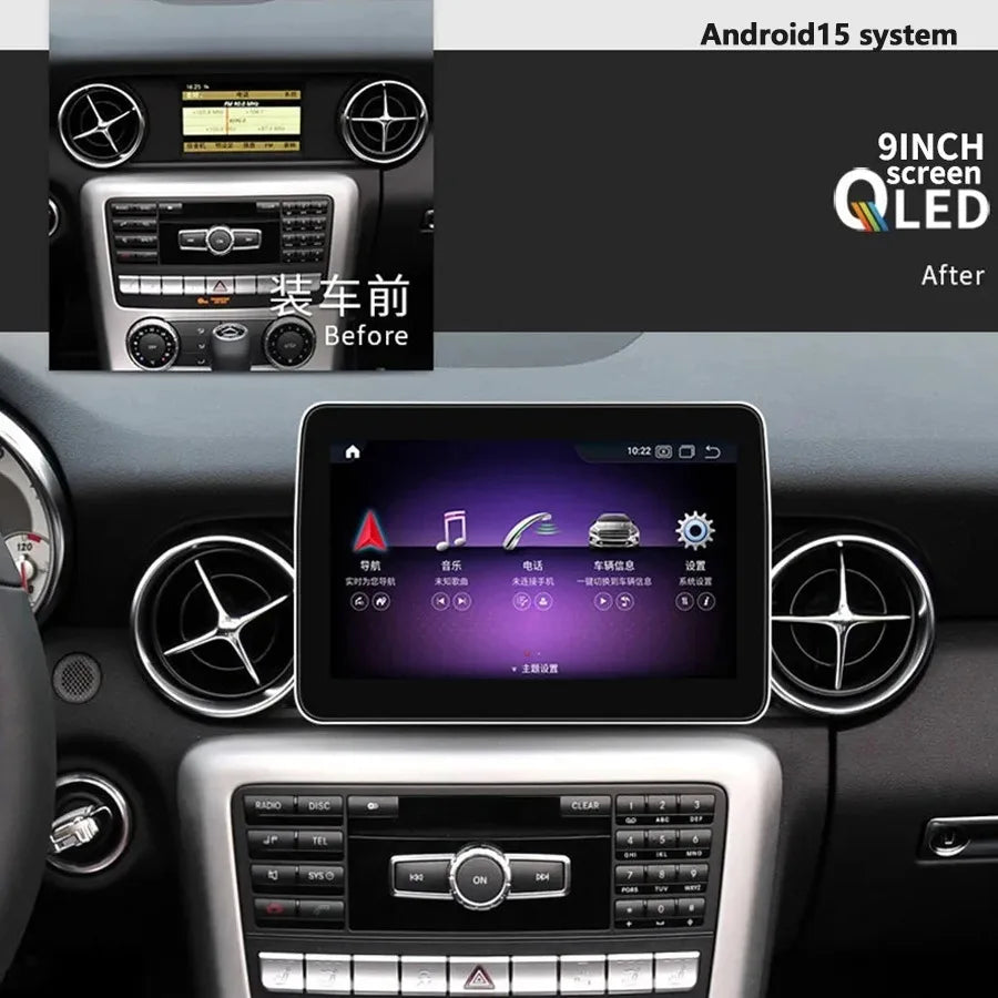 9“ Qled Screen Android 15 Car Radio For Benz SL SLK SLC300 SLC200 R172 2011-2019 GPS Carpl | AUTOKITSHOP