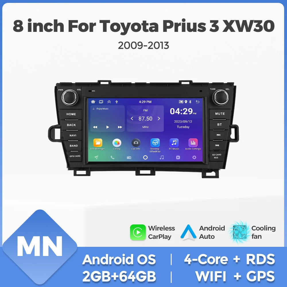 MEKEDE&NAVIFLY Car Radio For Toyota Prius XW30 2009 - 2015 Wireless Carplay GPS Central Mu