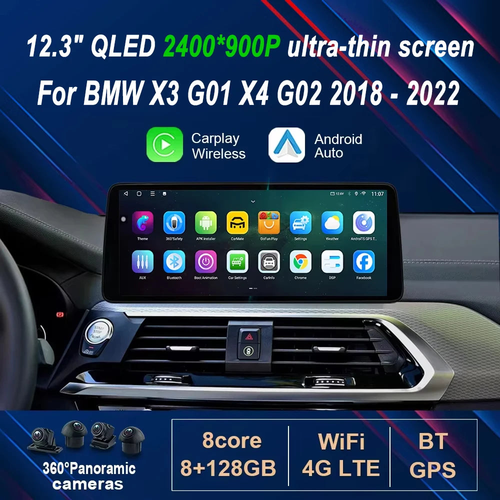 2400*1200P 12.3' Ultra-Thin Android 14 Car Radio Video Multimedia Player for BMW X3 G01 X4