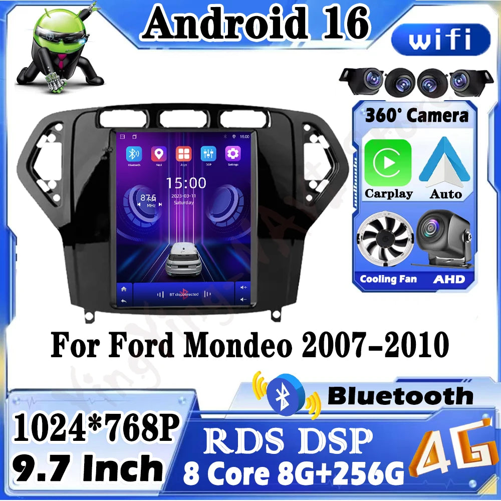 9.7" Car Radio Multimedia For Ford Mondeo 2007-2010 Navigation Bluetooth Carplay Touch Hea