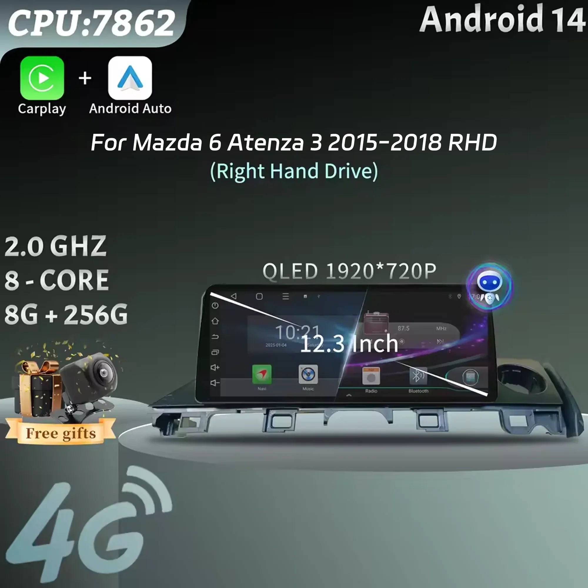 12.3"For Mazda 6 Atenza 3 2015-2018 Right Hand Drive Car Radio Multimedia Wireless Carplay