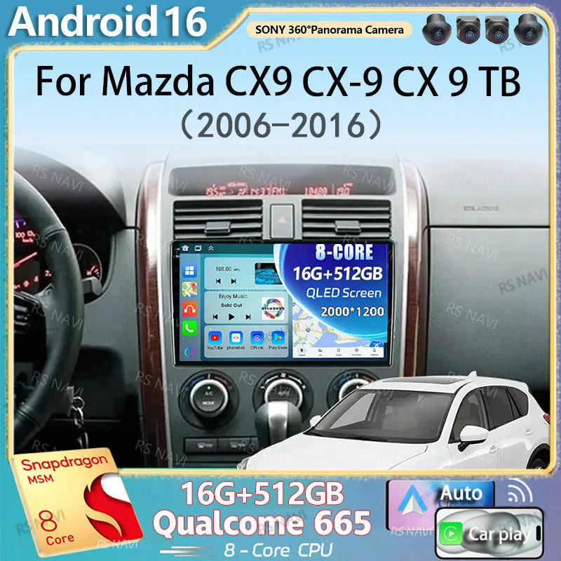 Android 16 Carplay Auto Car Radio For Mazda CX9 CX-9 CX 9 TB 2006-2016 Autoradio Multimedi