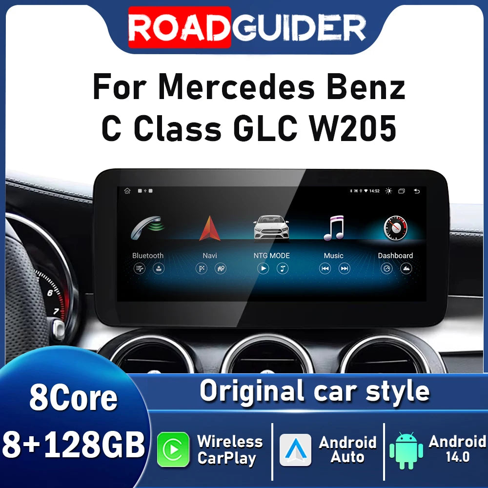 Android 14 Wireless Carplay Android Auto For Mercedes Benz C Class GLC W205 Car Multimedia