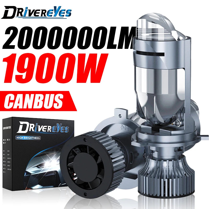 1900W 2000000LM H4 LED Projector Lens Bulbs Canbus 9003 Turbo 12V 6000K Car Headlights Hig