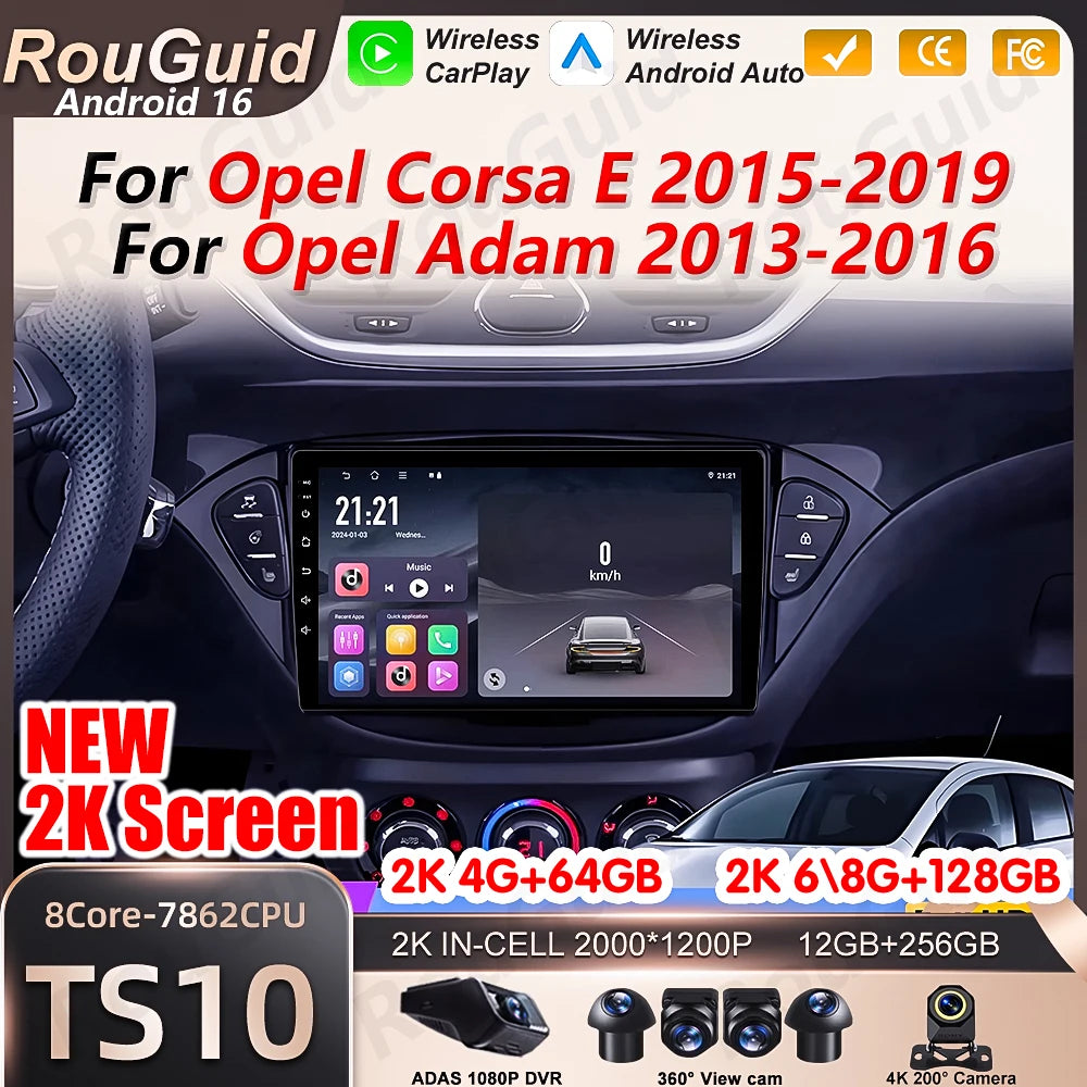 Android 16 Car Radio Carplay For Opel Corsa E 2015-2019 For Opel Adam 2013-2016 Multimedia | AUTOKITSHOP