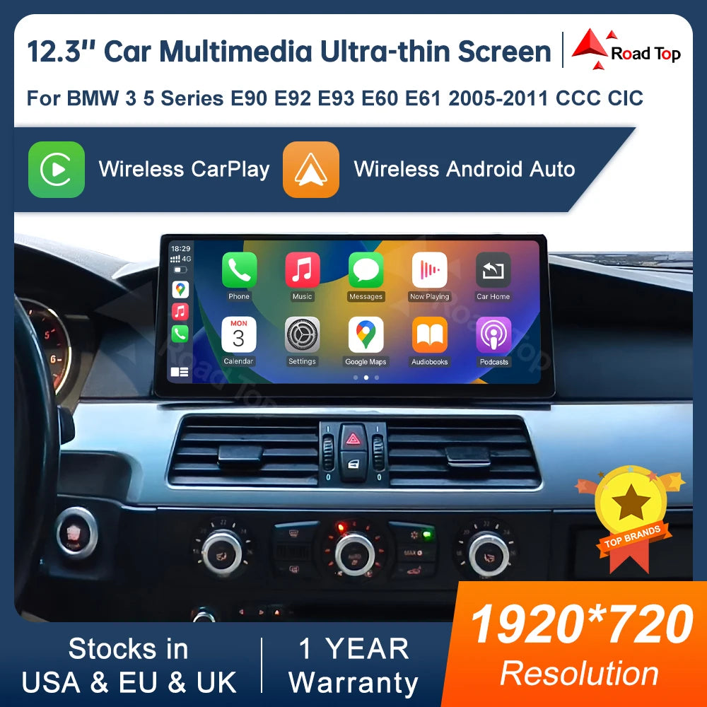 CN 12.3'' Wireless CarPlay Linux Screen For BMW Series 3 5 E60 E61 E90 E91 E92 E93 CCC CIC | AUTOKITSHOP