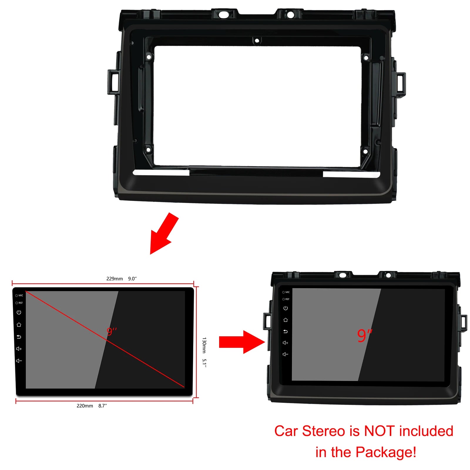 9 inch 2din Car Fascia For TOYOTA PREVIA ESTIMA 2010-2018 Stereo Panel Dash Installation D | AUTOKITSHOP