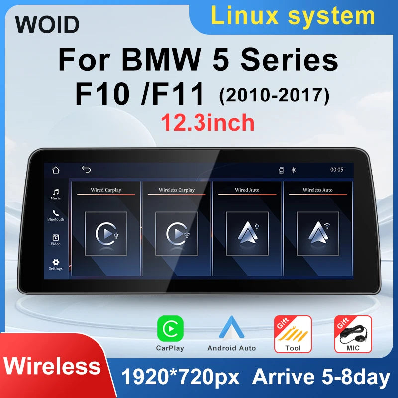 Wireless Carplay Android Auto Display Touch Screen For BMW 5series 520Li 523 525 530 F10 F