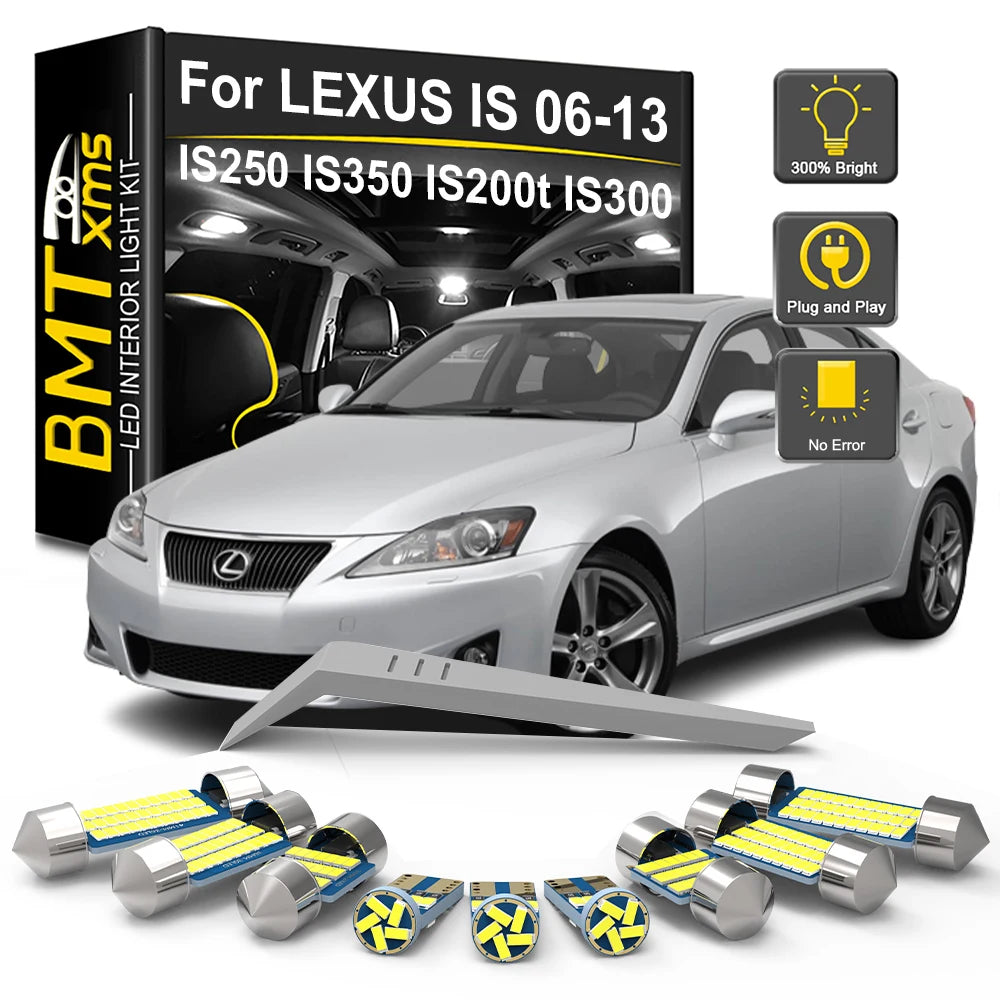 15-Piece LED Interior Light Kit for Lexus IS IS250 IS300 IS350 IS220D MK2 2006-2008 - Canbus Dome Map Door Trunk Bulb...