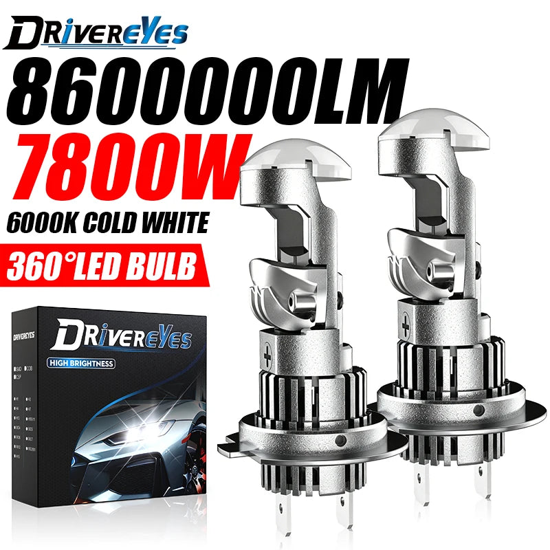 7800W H7 H4 H11 LED Headlight Mini Lens Projector H9 9005 HB3 9006 HB4 H8 8600000LM 1:1 Mi