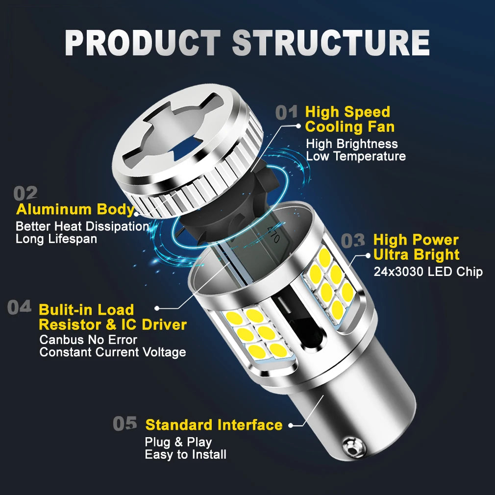 Canbus 1156 BA15S P21W BAU15S PY21W T20 W21W 7440 T25 3156 P27W Led Bulb DRL Running light