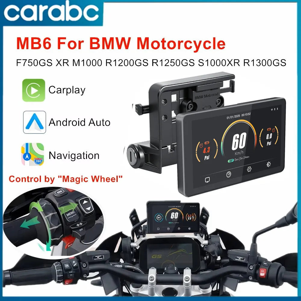 CARABC 6" Motorcycle Navigation Wireless Carplay Android Auto For BMW F750GS XR M1000 R120