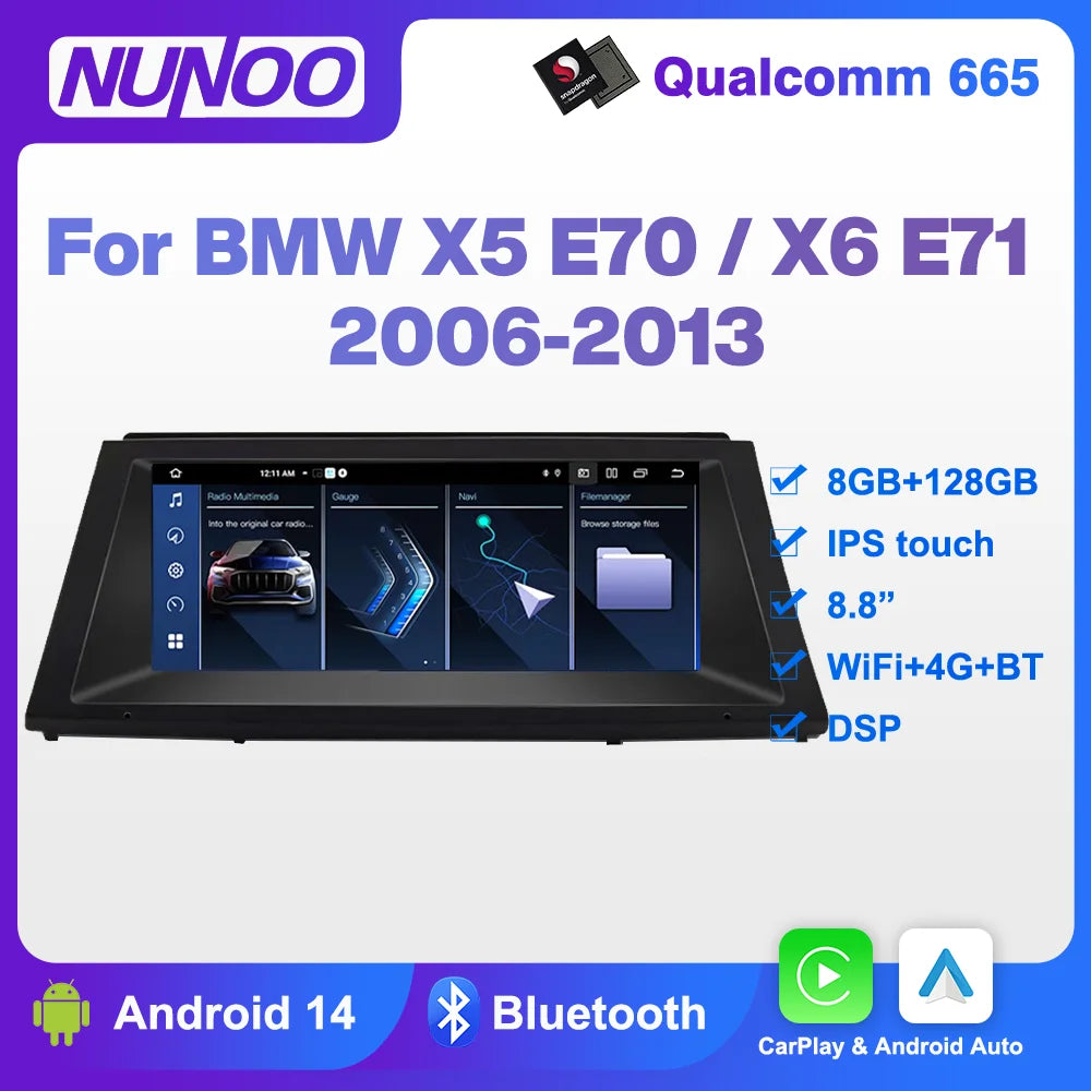 8.8inch Qualcomm 128G Wireless Carplay Android Auto For BMW X5 E70 X6 E71 E72 Car Multimed