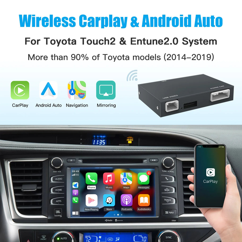 CARABC Wireless Carplay Android Auto For TOYOTA Touch 2 Entune 2.0 Highlander Tundra Sienn
