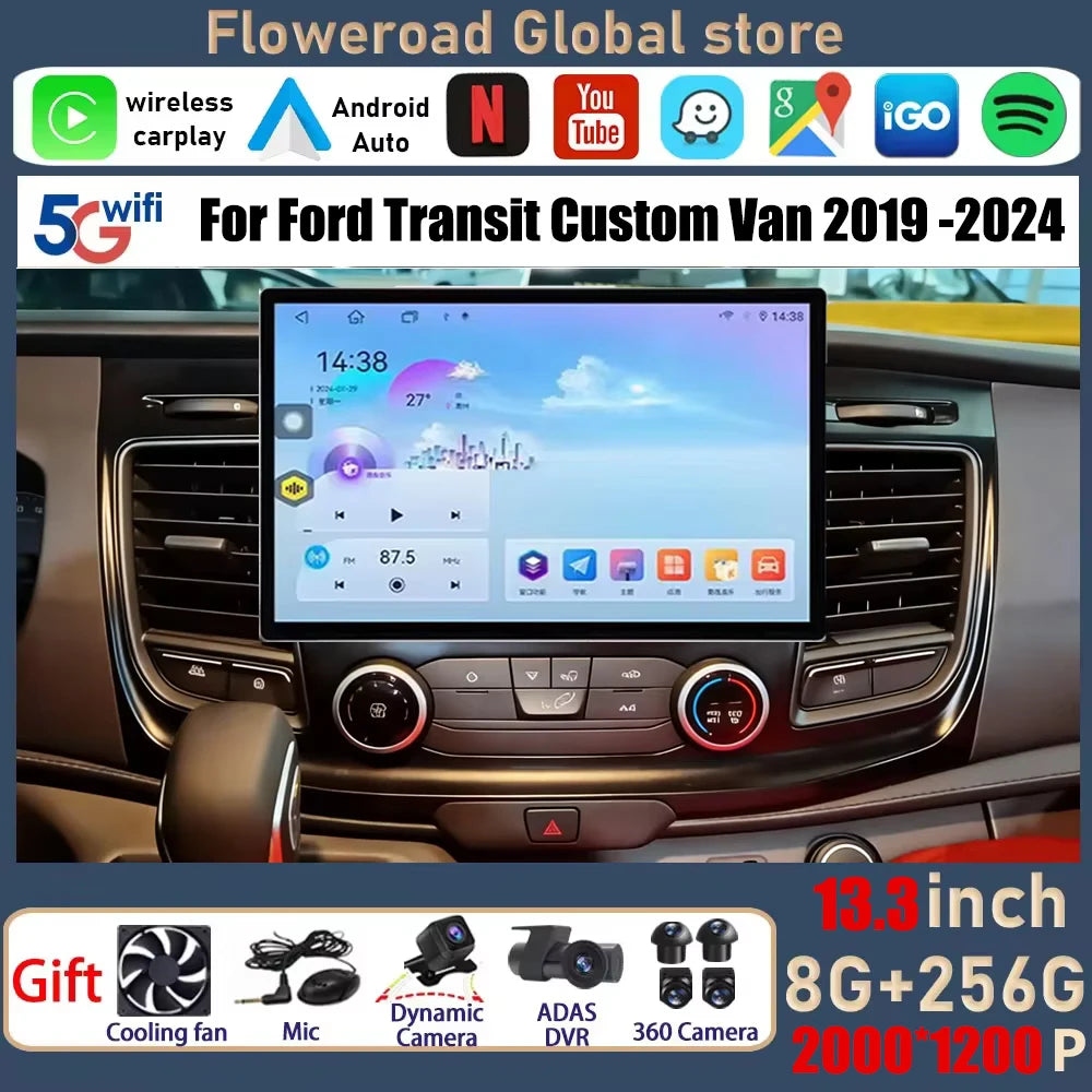 13.3 Inch Android 15 For Ford Transit Custom Van 2019-2024 2K QLED Car Radio Multimedia Vi | AUTOKITSHOP