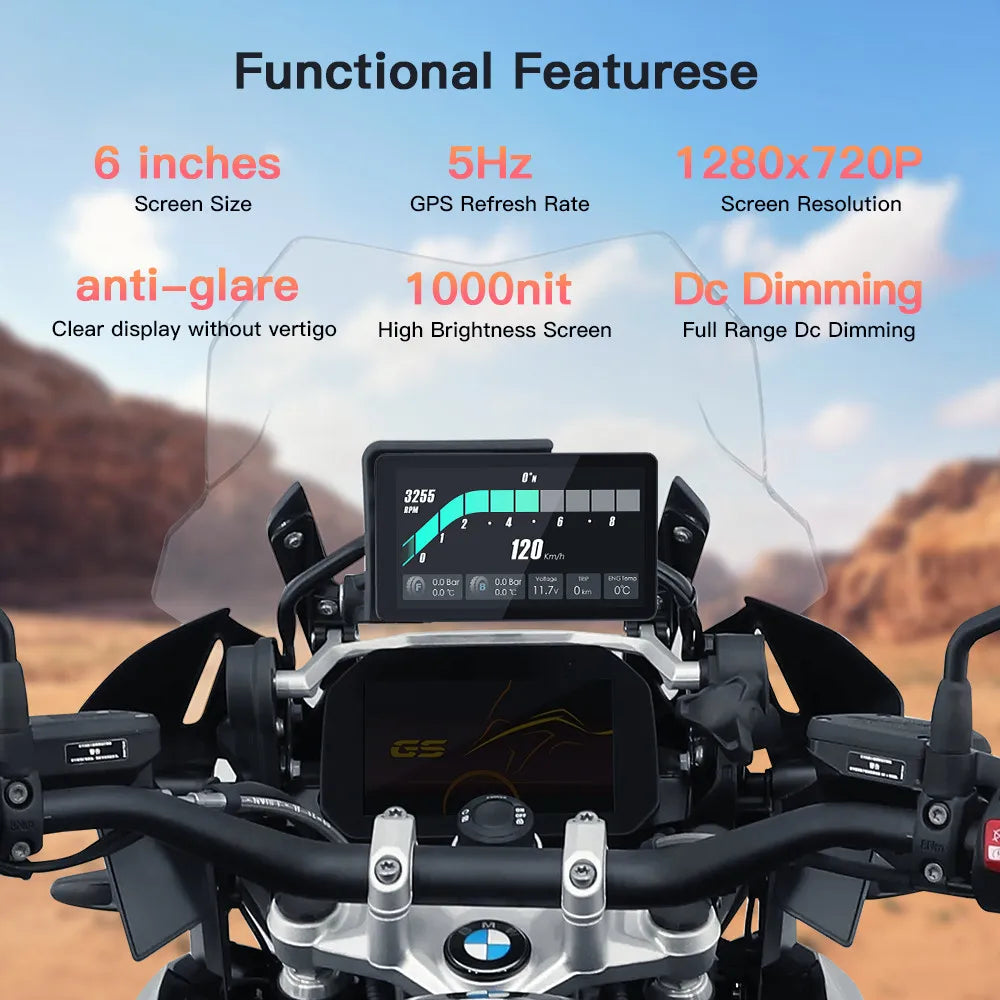 CARABC 6" Motorcycle Navigation Wireless Carplay Android Auto For BMW F750GS XR M1000 R120