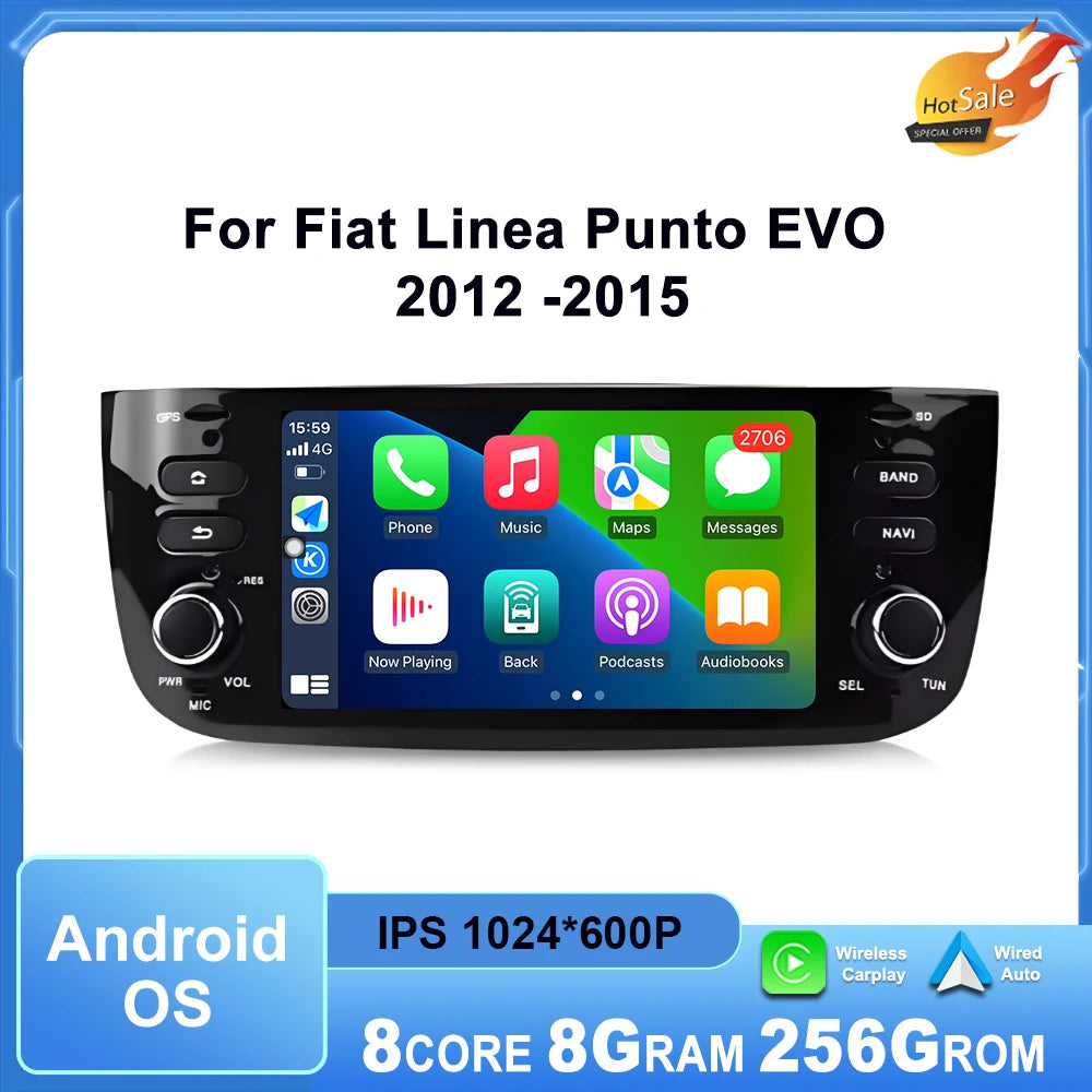 Car Radio Multimedia Player for Fiat Linea Punto EVO 2012 -2015 Android Auto Wireless CarP
