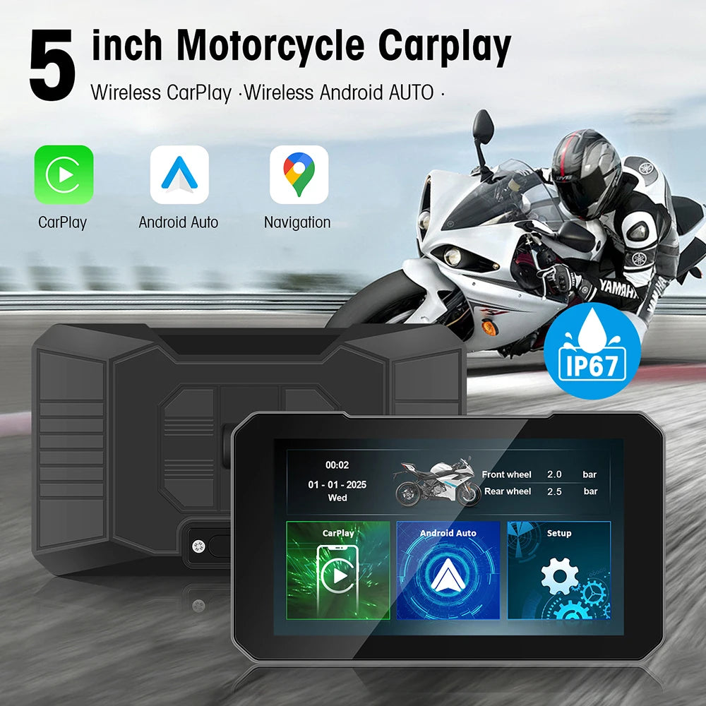 5 Inch Motorcycle Portable GPS Navigation Wireless Carplay Android Auto Display Touch Scre | AUTOKITSHOP
