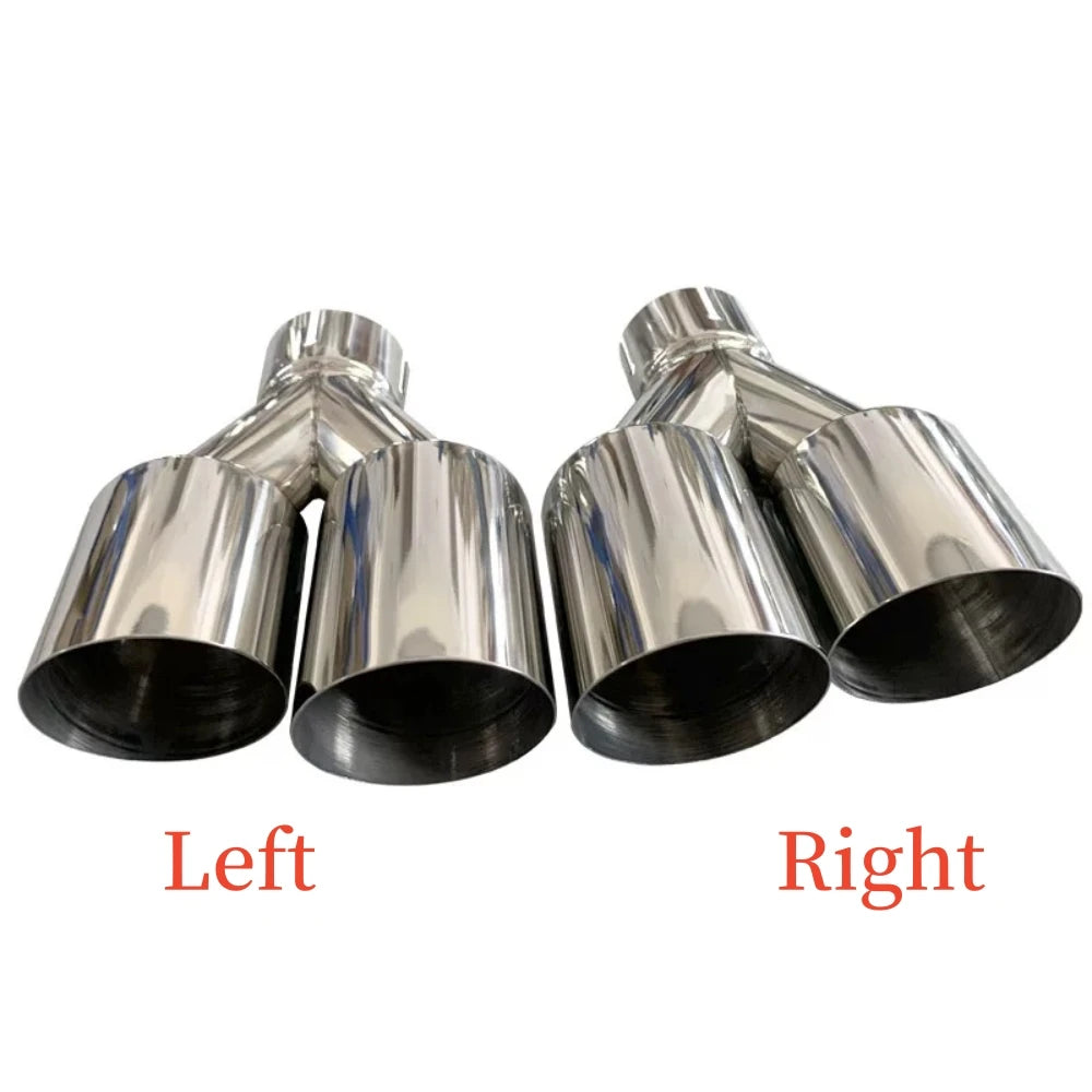 Genuine Double Exhaust Tip Stainless Steel Straight Edge Polished Silver Welding Muffler Tail Pi - Automotive LED Light