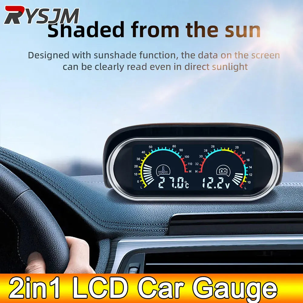 AD 2in1 LCD Digital Voltmeter + Water Temp Gauge Car Water Temperature Meter + Water Temp Joint  - Automotive LED Light