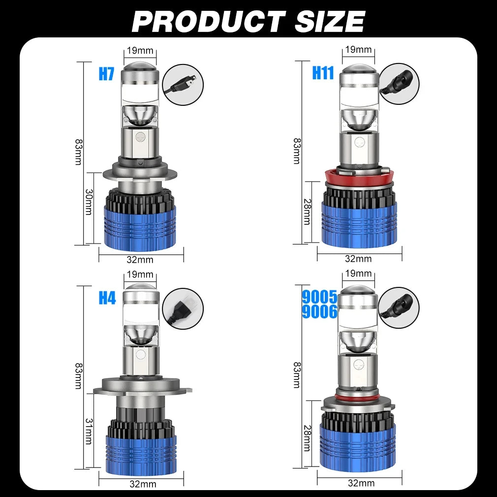 Bi LED H7 H4 Car Headlight Projector Mini Lens 500000LM 1000W High Power H11 H8 9005 9006