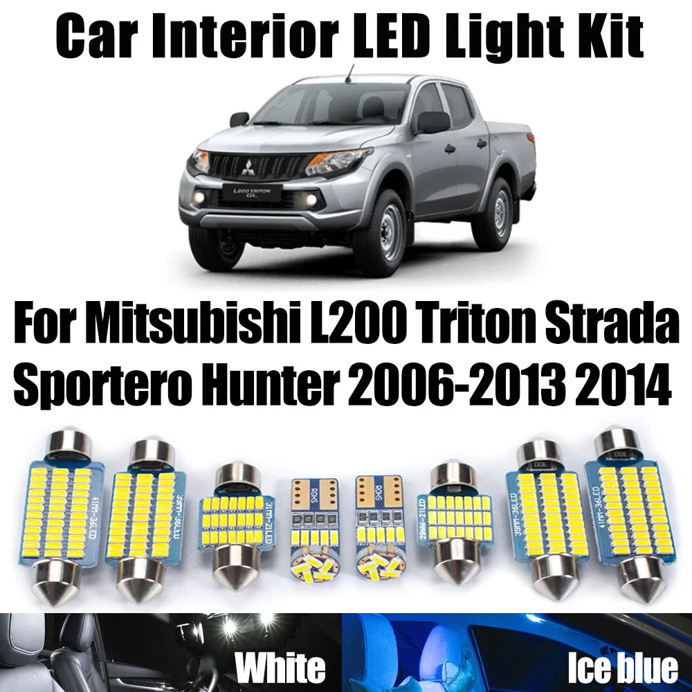 11-Piece LED Interior Light Kit for Mitsubishi L200 Triton Strada Sportero Hunter 2006-2014 - Canbus Dome Map Door Tr...